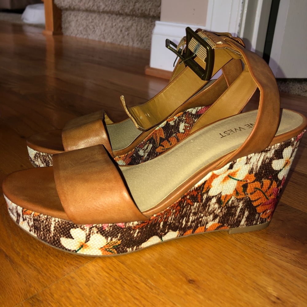 COPY - Leather Floral Woven Nine West Wedges